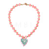 Alloy Enamel Leaf Pendant Resin Nuggets Beaded Necklaces for Women WG16F8F-01-1