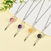 4Pcs 4 Colors Natural Labradorite & Yellow Hematoid Quartz & Amethyst & Dyed Green Jade Round with Cone Pendant 304 Stainless Steel Cable Chain Necklaces for Women NJEW-TA00261-1