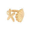 304 Stainless Steel Starfish & Shell Open Cuff Rings for Women RJEW-C095-09G-2