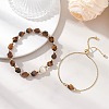 2Pcs 2 Styles Natural Tiger Eye Beaded Bracelets BJEW-JB13009-01-1