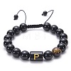 Natural Black Agate & Tiger Eye Round Beaded Adjustable Bracelets HL8029-16-1