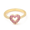 Rack Plating Brass Micro Pave Camellia & Crystal Cubic Zirconia Heart Rings RJEW-E064-15G-2