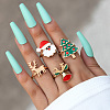 Christmas Theme Santa Claus & Christmas Tree & Deer Alloy Enamel Finger Rings Sets FS-WGAB09C-01-2