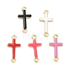 Brass Enamel Religion Cross Links Connector Charms KK-D229-07G-1