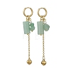304 Stainless Steel Green Aventurine Heart Tassel Hoop Earrings EJEW-JE06731-02-3