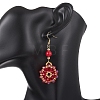 Flower Glass Seed Beads & Synthetic Turquoise Dangle Earrings EJEW-MZ00697-02-3