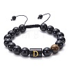 Natural Black Agate & Tiger Eye Round Beaded Adjustable Bracelets HL8029-4-1