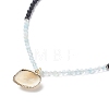 Natural Aquamarine & Lava Rock Beaded Necklace with Brass Charm NJEW-JN03997-4