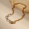Two Tone 304 Stainless Steel Oval Link Cable Chain OT Necklaces for Women NJEW-T020-03A-GP-1