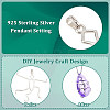 BENECREAT 1Pc Rhodium Plated 925 Sterling Silver 5 Claw Prongs Pendant Blank Oval Shape Cabochon Settings STER-BC0002-10B-P-4