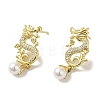 Rack Plating Brass Micro Pave Clear Cubic Zirconia Dragon Hold Glass Pearl Ball Stud Earrings for Women EJEW-P280-26G-2