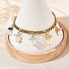 Natural Mixed Stone Chip and Shell Pearl Beads Tassel 304 Stainless Steel Figaro Chain Bracelets BJEW-JB14346-01-2