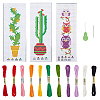 3 Sets 3 Style DIY Oval & Cactus Pattern Bookmark Cross-Stitch Kit DIY-NB0008-96-1