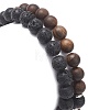 2Pcs 2 Style Natural Wood & Lava Rock Round Beaded Stretch Bracelets Set for Women BJEW-JB09381-7
