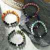 Natural Mixed Stone & Lava Rock & Alloy Heart Beaded Stretch Bracelet BJEW-JB09633-4