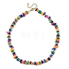 Dyed Natural Freshwater Shell Chip & Brass Beaded Necklaces NJEW-JN06409-3