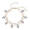 Adjustable Ocean Alloy Turtle Charms Natural Cowrie Shell Braided Bead Anklets for Womem AJEW-AN00784-2