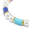 Polymer Clay Heishi & Glass Pearl & Brass Beaded Stretch Bracelet for Women BJEW-JB08754-3