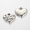 Wedding Party Supply Antique Silver Alloy Rhinestone Heart Carved Word Flower Girl Wedding Family Charms ALRI-X0003-04-2