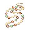 Enamel Daisy Link Chain Necklaces NJEW-B077-01G-1