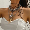 Resin Wolf Tooth Shape & Alloy Bell Pendant Waxed Cord 3 Layer Necklaces for Women FS-WGF67BB-02-2