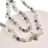 Saint Patrick's Day Natural Fluorite Clover Pendant Round Beaded Necklaces with Brall Heart OT Clasps NJEW-G202-02G-02-3