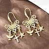 Cross with Bird & Starfish Brass Clear Cubic Zirconia Dangle Earrings EJEW-H182-01G-3