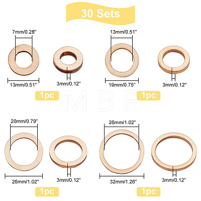   30 Sets Unfinished Wood Pieces Ring Set WOOD-PH0009-52-1
