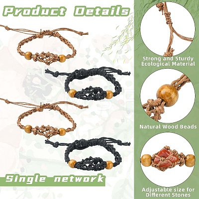 4Pcs 2 Colors Adjustable Braided Waxed Cord Macrame Pouch Bracelet Making MAK-CJ0001-18-1
