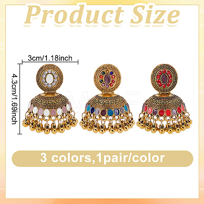 3 Pairs 3 Colors Bell Alloy Chandelier Earrings EJEW-AN0004-95-1