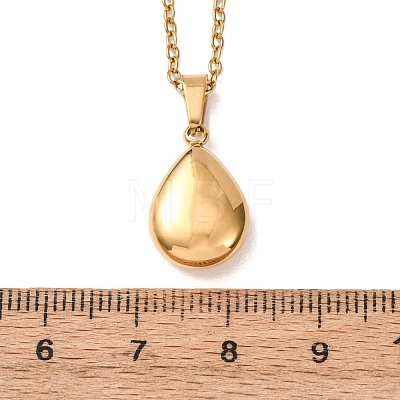 304 Stainless Steel Teardrop Pendant Cable Chain Necklaces for Men Women NJEW-K308-02B-G-1