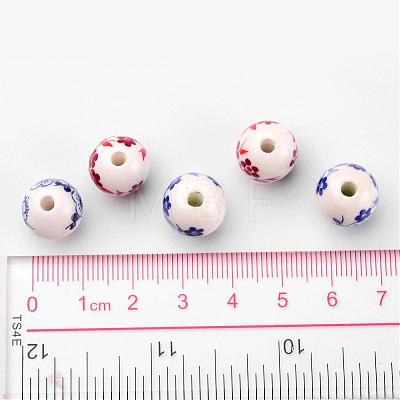 Mixed Color Handmade Printed Porcelain Round Beads X-PORC-CF187Y-CF190Y-1