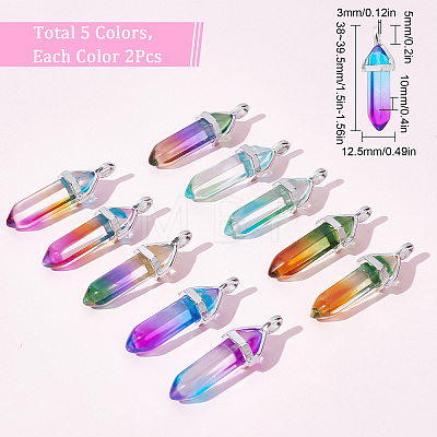 10Pcs 5 Colors Faceted Bullet Glass Pointed Pendants KK-SC0003-08-1