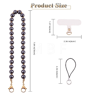 Non-Magnetic Synthetic Hematite & 304 Stainless Steel Round Beaded Mobile Straps HJEW-SW00043-01-1