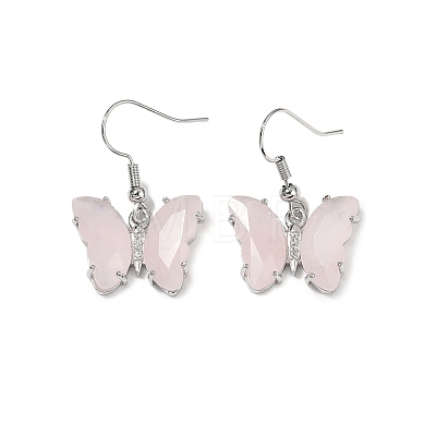 Natural Rose Quartz Brass Dangle Earrings EJEW-M081-01P-02-1