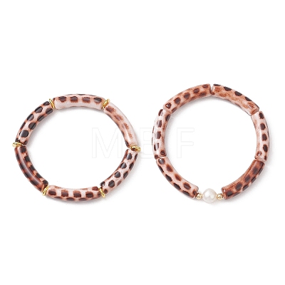 2Pcs 2 Styles Spray Painted Acrylic Beads Stretch Bracelets for Women BJEW-JB12951-1