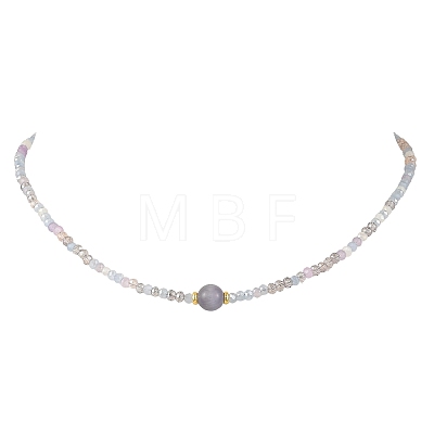 8MM Round Cat Eye and AB Color Plated Glass Faceted Rondelle Beaded Necklaces NJEW-JN06687-1