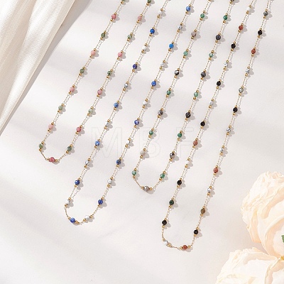 Handmade 3MM Faceted Round Mixed Gemstone Beads & 316 Stainless Steel Round Link Chains Necklaces NJEW-JN05872-1