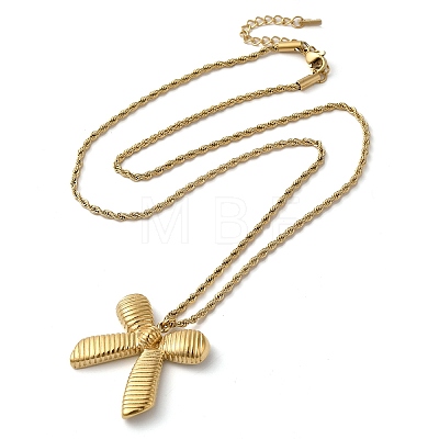 304 Stainless Steel Rope Chain Grooved Bowknot Pendant Necklaces for Women NJEW-K255-07G-1