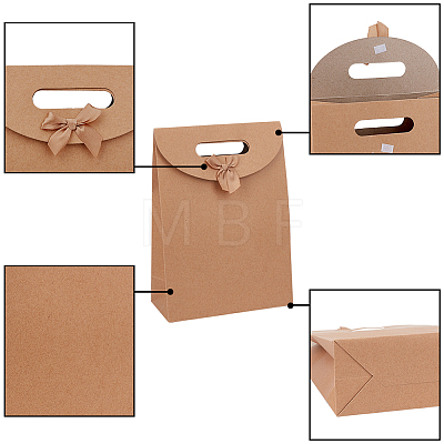 Kraft Paper Gift Bags with Ribbon Bowknot Design CARB-PH0002-06-1
