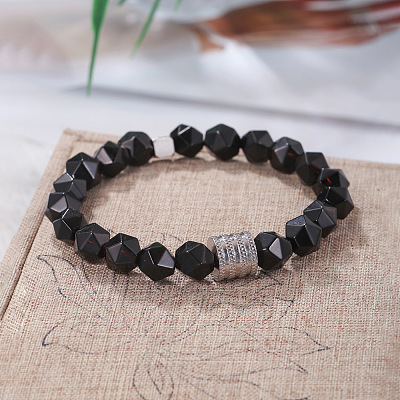 Polygon Natural Black Agate Beaded Stretch Bracelets WG9FB4D-01-1