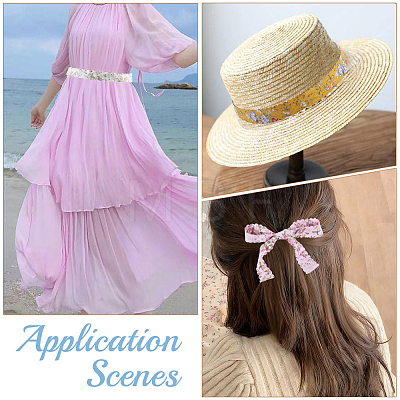 2Sets 2 Styles Polyester Flower Printed Ribbon OCOR-CY0004-52-1