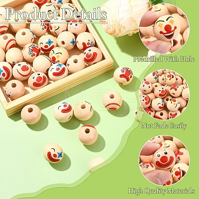 20Pcs Printed Wood European Beads WOOD-YW0001-55A-1