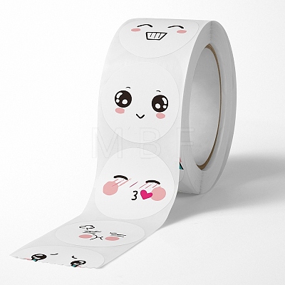 Round Paper Expression Face Cartoon Sticker Rolls PW-WG20361-01-1