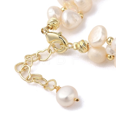 Natural Pearl Beaded Double Layer Multi-strand Bracelet BJEW-C051-53G-1