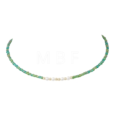 6Pcs 6 Colors White Round Shell Pearl and Glass Seed Beaded Necklaces NJEW-JN05738-1