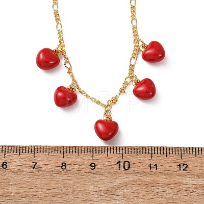 Valentine's Day Brass Enamel Red Heart Pendant Necklaces for Women NJEW-A071-13B-G-1
