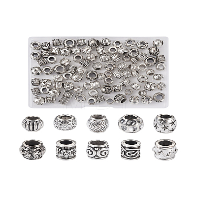 Craftdady 100Pcs 10 Style Tibetan Style Alloy European Beads FIND-CD0001-34-1