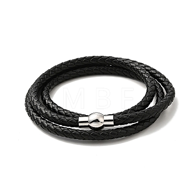 Leather Braided Three Loops Wrap Bracelet with 304 Stainless Steel Clasp for Men Women BJEW-C021-18-P-1