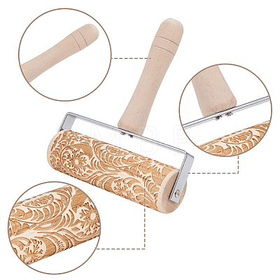 Paisley Pattern Wood with Stainless Steel Rolling Pin TOOL-WH0155-97-1